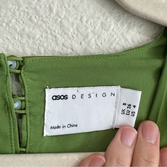 ASOS Design Satin Tie Front Size 4 Midi Dress Green Evening Lightweight Glam - Picture 4 of 15